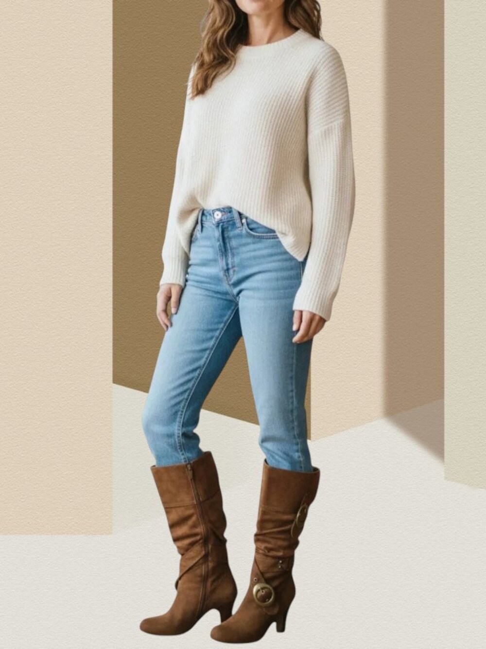 Western Inspired Women's Slouch Foldover Knee High Boots | Gold Buckle Sizes 5–8